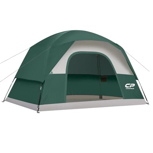 CAMPROS CP Large Family Tent for 6 People, Spacious Waterproof Camping Tent with 182 cm Standing Height, Easy Setup Dome Tent with Separate Living Space & Mesh Ventilation for Family Camping Holidays