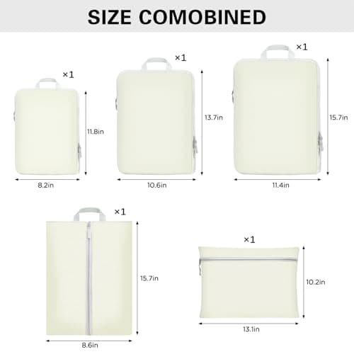 Compression Packing Cubes for Suitcases,Suitcase Organiser Bags,Travel Packing Cubes Compression Set for Backpack,Packing Organisers,Waterproof Travel Organiser Packing Bags (5, Beige) — view 6