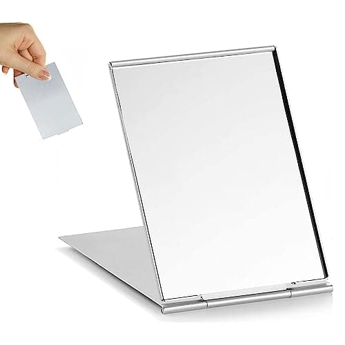 JEOPKO Ultra-Slim Portable Folding Mirror Small ,Compact Mirror,Aluminum Shell, Easy to Carry Travel Makeup Mirror, Desktop Vanity Pocket (8.4*5.6cm, Aluminum Shell) (PXWUKBDZDJ)