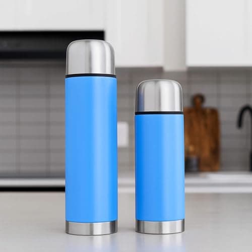 GRÄWE Thermal Flask Set, 2 Pieces, Stainless Steel Drinking Bottle, Thermos Flask, Insulated Flask for Travel, Cup & Screw Cap, Leak-Proof for Tea & Coffee, Dishwasher Safe, Light Blue — view 2