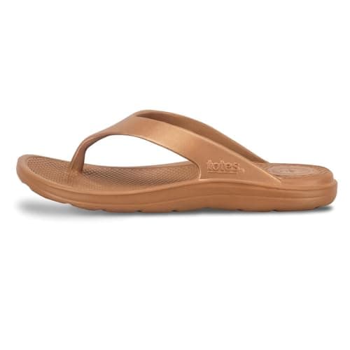totes® ® SOLBOUNCE Ladies Flip Flops, Lightweight Toe Post Sandals with Everywear™ Cushioning, Anti-Bacterial Sole, Compression Resistant Insole, Summer Holiday Beach Shoes, Gold, UK 8 — view 4
