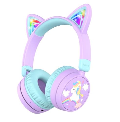 iClever BTH21 Kids Headphones Wireless Girls LED Cat Ear Travel Gift