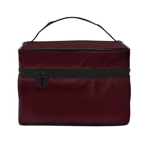 Maroon Travel Makeup Bag – Portable Toiletry Organizer with Zipped Compartments for Brushes, Bottles & Skincare