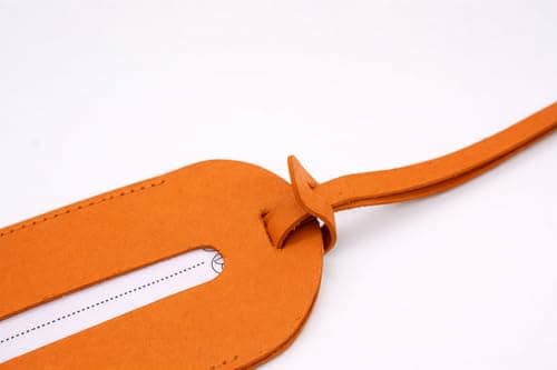 Wasama Genuine Leather Luggage Tag | Travel Baggage Tag | Durable Strap & Privacy Flap (Orange) — view 4