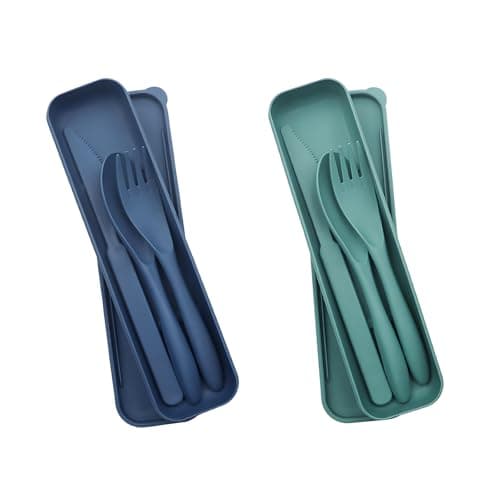 Alriedy 2 Sets Travel Cutlery Set Portable Camping Utensils Set, Eco-Friendly Wheat Straw Reusable Knife Fork Spoon with Case – Lightweight Durable Cutlery for Picnic, School, Office & Outdoor