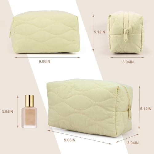 Makeup Bag Travel Cosmetic Organiser for Women, 3 Compartments, Yellow — view 5