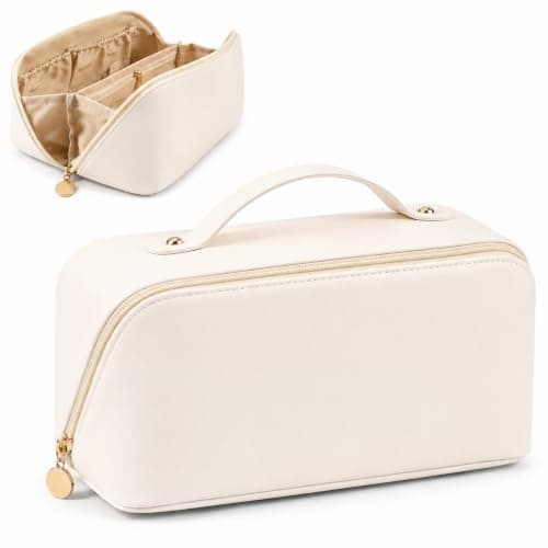 Travel Makeup Cosmetic Bag, Waterproof PU Leather Organiser, Brush Pocket