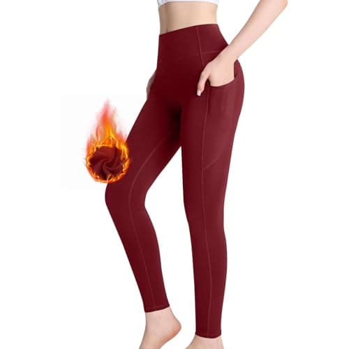 Workout Clothes Women Oversized Thermal Thick High Waist Workout Running Yoga Legging (L) Wine — view 2