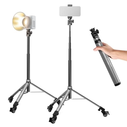 NEEWER BASICS Rolling Light Stand with 1/4" Screw & Phone Holder, Adjustable Aluminum Alloy Tripod with Detachable Wheels for Photography Video Lighting Cell Phone DSLR Action Camera Webcam, ST012