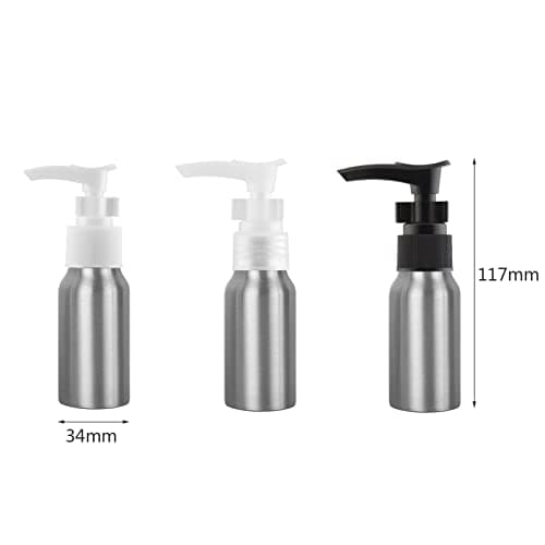 ZEOABSY 4 Pieces Empty 50ml Silver Aluminium Lotion Pump Bottle, Aluminum Bottles with Black LOCK Clip Pump, Metal Bottles for Cosmetic Bathroom Hotel Travel Essential Oil Shampoo Dispenser — view 2
