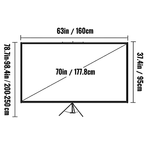 VEVOR Tripod Projector Screen with Stand 70 inch 16:9 4K HD Projection Screen Stand Wrinkle-Free Height Adjustable Portable Screen for Projector Indoor & Outdoor for Movie, Home Cinema, Gaming, Office — view 3