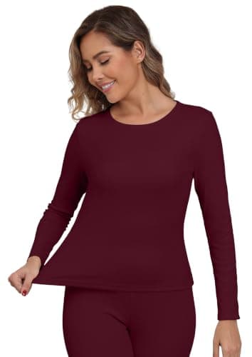 IWOLLENCE Thermal Long Sleeve Top Women (Burgundy, M)