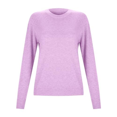 Women's Wool Base Layer Shirt Crew Neck Long Sleeve Travel Hiking T-Shirt Pullover, Light purple, S — view 4