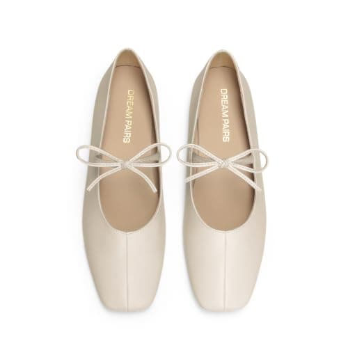 DREAM PAIRS Women's Ballet Mary Jane Flats,Beige,5.5