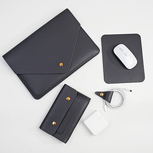 Benfan 4 Pack PU Leather Laptop Sleeve Case Compatible with MacBook Pro A2442, Old MacBook Pro Air 13, Surface Laptop 13.5, Thinkpad X1 Carbon 14 (Dark Grey)