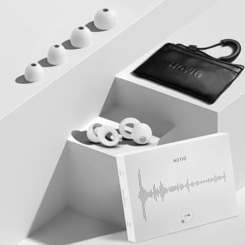 HOYIO Ear Plugs for Noise Reduction–Super Soft, Reusable Hearing Protection in Flexible Silicone for Sleep, Noise Sensitivity & Flights-8 Ear Tips in XS/S/M/L–27dB Noise Cancelling–White — view 6