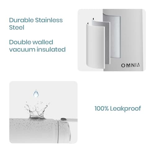 OMNIA NUTRIENTS Vacuum Insulated Stainless Steel Water Bottle, 2 Lids (Straw & Spout) Leakproof, BPA-Free, Reusable Flask Ideal for Travel and Outdoors (White - 540 ml) — view 3