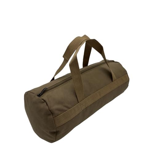 Premium Heavy Duty Canvas Tool Bag-Small Cylindrical Duffle Design for Essential Hand Tools-Durable Construction with Reinforcement-Wide Mouth for Easy Access (Light Brown) — view 2