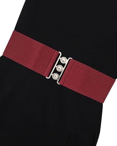 Ro Rox Retro Vintage Belt | Elastic Women's Accessories | Stretchy 50s Nurse With Silver Buckle & Clasp | Waist Belt For Dress | Wide Belt Design | Elasticated Belt For Women & Ladies, Burgundy, L — view 2