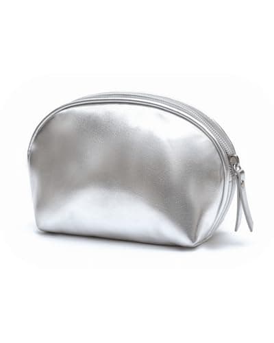Intonowa Small Makeup Bag,Cosmetic Bags for Women,Silver Leather Makeup Pouch, Silver, Shell Bag
