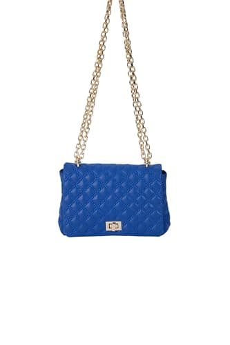 BELISSH Quilted Crossbody Bag for Women – Black Plant-Based Vegan Leather Handbag with Gold Chain Strap, Twist-Lock Closure, Shoulder & Crossbody Bag (Blue)