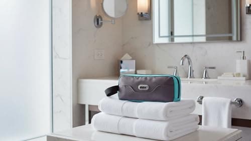 GOX Small Travel Toiletry Bag for Men, Hanging Dopp Kit Organizer with Water-Resistant Nylon, Portable Shower Toiletry Case, Grey/Sky Blue, L, Toiletry Bag for Travel — view 4