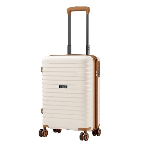Kono 20 Inch Expandable Cabin Suitcase with Cup Holder & Side Hook, Lightweight PP Hard Shell Carry On Luggage for Short Trips, Airline Approved Small Travel Case (Cream)