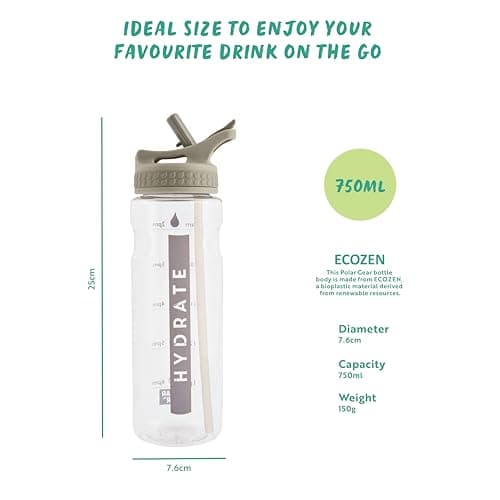 Polar Gear 750ml Motivational Water Bottle With Straw - SK Ecozen Recycled Plastic Sports Water Bottle with Time Markings – Dishwasher Safe, BPA Free Drinks Canteen for Gym, Running, Work — view 3