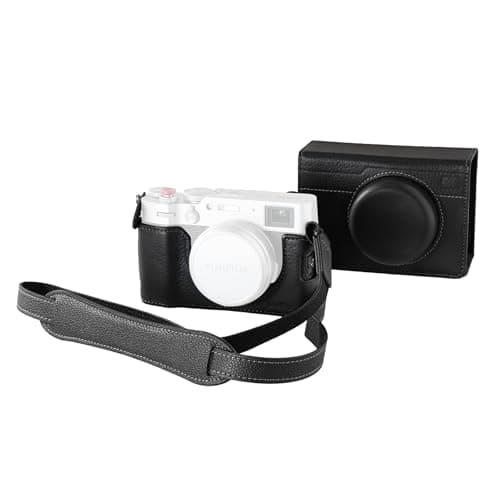 SMALLRIG Leather Case Kit for FUJIFILM X100VI, Including Half Cases, Flip Case Cover and Shoulder Strap, Genuine Leather Material, Portable and Protecting, Black - 5622