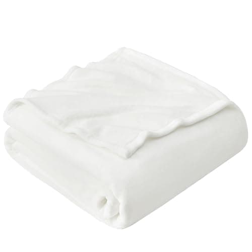 EHEYCIGA Single Fleece Throw Blanket for Sofa 130x165cm, White