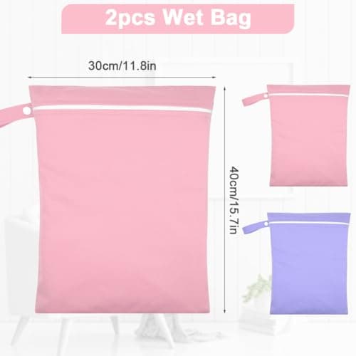 AOOSA 2PCS Wet Bags, Reusable Cloth Diaper Bags with Handle and Zipper — view 2