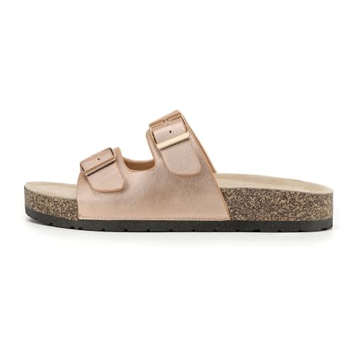 VIVASHOES Women’s Double Buckle Cork Footbed Sandals - Adjustable Flat Slide Sandals for Ladies - Comfortable Open Toe Summer Slippers - Rose Metallic UK 6 — view 3