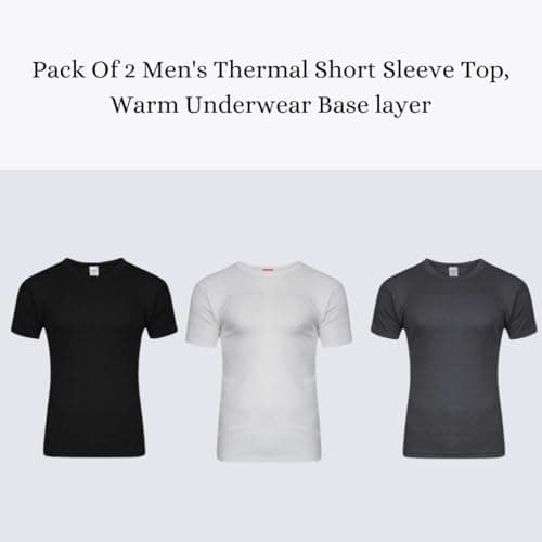 Crazy Fashion Pack of 2 Thermal Tops Men’s - Short Sleeve Plain Round Neck Mens Top Warm T-Shirt Underwear Baselayer Cotton Thermals (Black, XL) — view 4