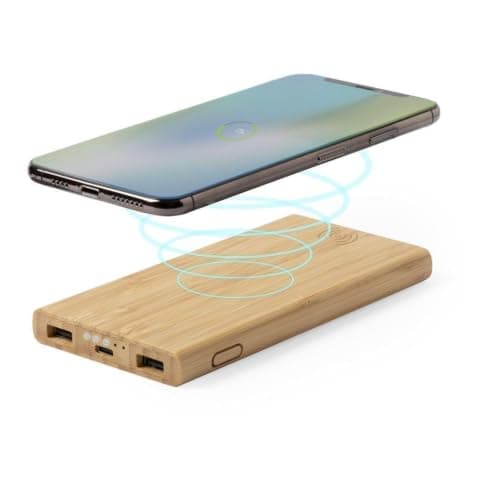 Sawfish Personalised Power Bank Kalery 6000mAh Bamboo Wireless Power Bank 5W Charger with Dual USB Outputs, USB-C Input/Output — view 2