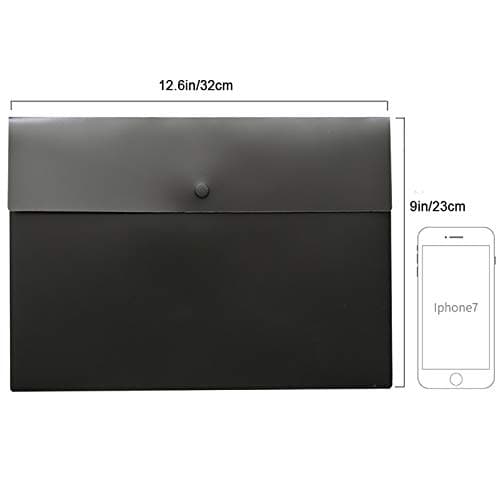 VANRA 5 Pieces A4 Envelopes Folders for Paperwork Plastic Wallets Document Organizer with Snap Button Closure A4 Letter Size (Black) — view 2