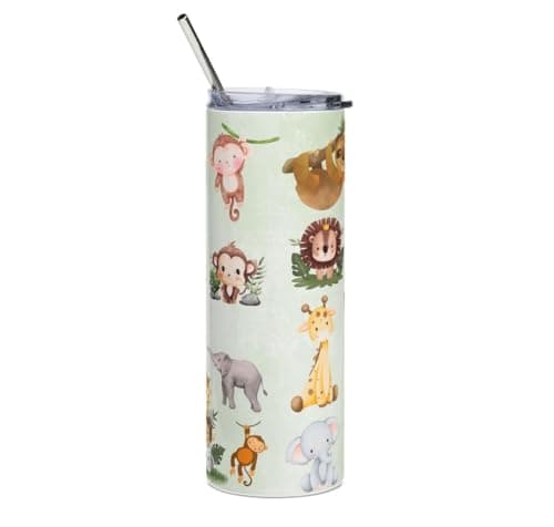 Safari Adventure Personalised Water Bottle, Decorative Animal Theme Design, Reusable Drink Container with Tiger and Jungle Motifs — view 3
