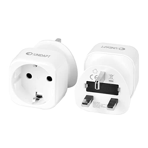 Unidapt EU to UK Plug Adapter, Euro Schuko 2 Pin to 3 Pin, 2 Pack, Type G