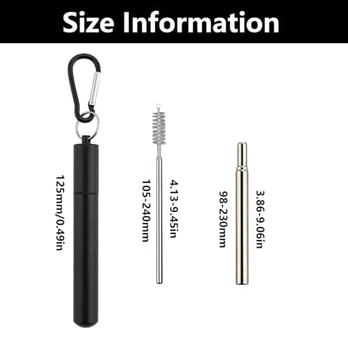 Metal Straw, Reusable Drinking Straws, Collapsible Straw, Collapsible Metal Straws Drinking, with Case and Cleaning, for Home Travel and Office (Black) — view 2