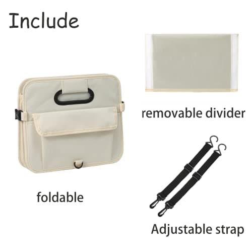 AOKJOY Car Trunk Organizer Car Storage Organizer Collapsible Multi Compartment Car Organizer Adjustable Straps Car Organizer for SUV(Beige) — view 4