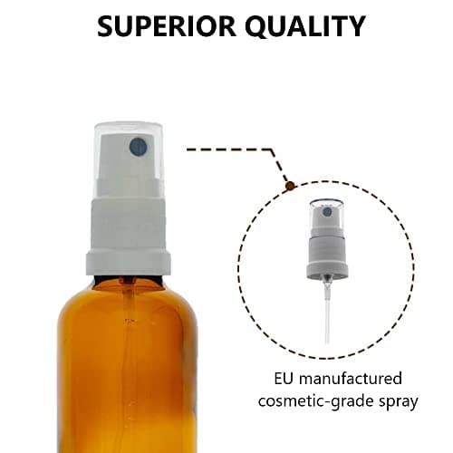 Avalon 100ml Amber Glass Bottles with White Atomiser Spray ~ Pack of 4 ~ Refillable, Reusable, and Travel Sized ~ Perfect for Aromatherapy, Perfumes, Essential Oils, Aftershaves, and More — view 4