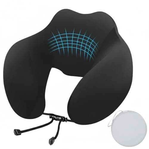 Romon U Shaped Travel Pillow,Travel Memory Foam Pillow,360° Ergonomic Support,Adjustable Lanyard,Hard Case For Airplane Car Train Black