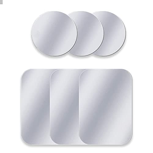 sphires 6 Pack Metal Plate for Magnetic Phone Car Mount 3 X Round and 3 X Rectangular Metal Plate for Car Magnetic Phone Holder…