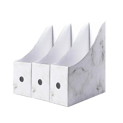 27x27x26cm Marbling Cardboard File Organizer, 3 Pack Desktop File Holder, Cardboard File Rack With Labels, Foldable A4 Folder Holder,Mag-azine Storage Box,Magaz-ine File Holder, Desktop File Organizer