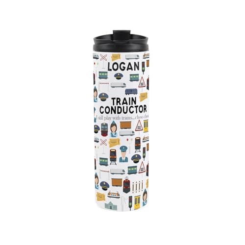 Custom Train Conductor Travel Mug - Personalised Railway Workers Gift - Reusable Stainless Steel Vacuum-Sealed Double-Walled Travel Flask 500ml (16 fl oz)