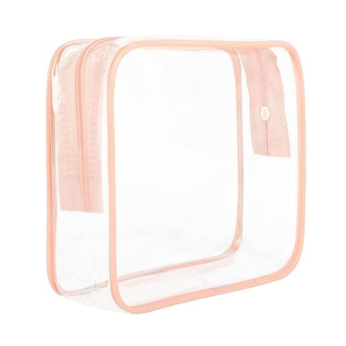FIYUK Clear Travel Toiletry Bag TSA Approved Size Makeup Cosmetic Bag Portable Waterproof Transparent Pouch Storage, Pink