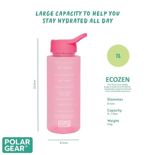 Polar Gear 1L Tracker Bottle with Easy Flip Up Straw & Hydration Tracker Markings - Rose — view 3