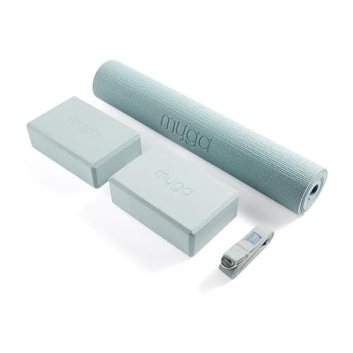 Myga Yoga Starter Set – Yoga Mat, 2 Yoga Blocks & Strap with Metal D-Ring – Non-Slip Yoga & Pilates Kit for Home Workouts & Fitness – Lightweight & Durable | 173cm x 61cm x 4mm (Teal)