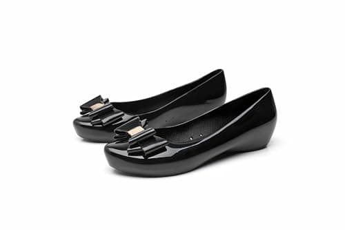 IVACHY Women Girl Black Ballet Shoes Jelly Shoes - Closed Toe Ballerina Pumps- Bow Details- Available Size 3 to 8 — view 2
