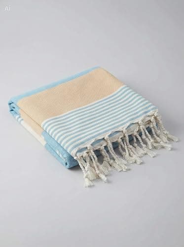 WEFLORIA Turkish Peshtemal Towel – Lightweight Quick Dry Beach & Spa Towel, Oversized Cotton Hammam Towel with Tassels – Travel, Pool, Bath, Sauna – Blue/Beige/Orange (orange) — view 5