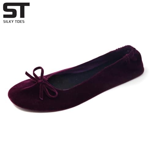 Silky Toes Women’s Velvet Foldable Ballet Flats Slip On Travel Purse Shoes with Carrying Pouch, Velvet Purple, Small — view 3